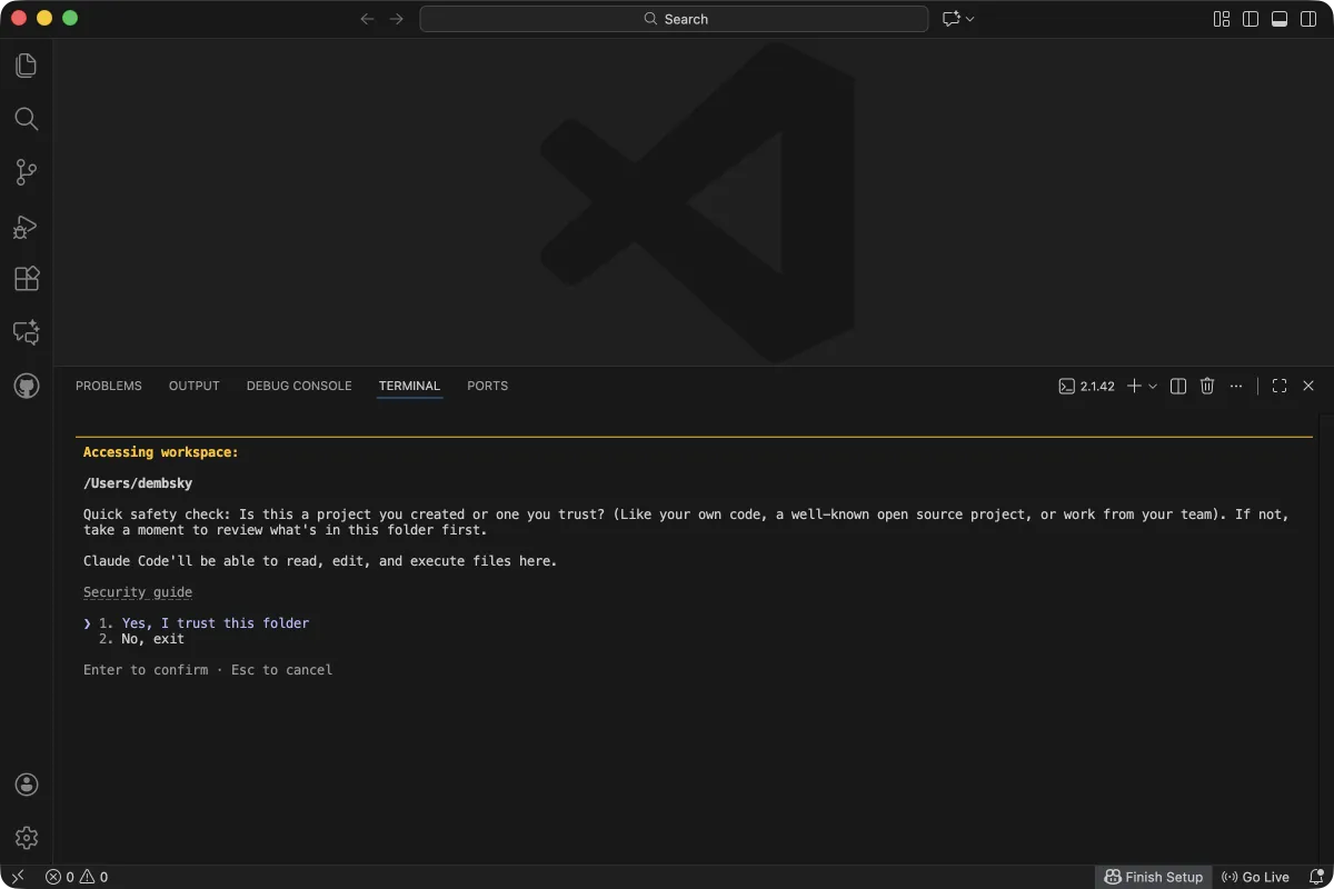 Claude Code workspace safety check asking if you trust this folder
